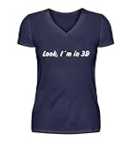 Generisch Titten: Look, I´m in 3D - V-Neck Damenshirt -XL-Navy