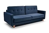 MOEBLO Sofa mit Schlaffunktion und Bettkasten, Couch für Wohnzimmer, Schlafsofa Federkern Sofagarnitur Polstersofa Wohnlandschaft mit Bettfunktion - Loko (Blau)