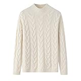 YTFZ Reine Farbe Strick Langarm Dicker Rollkragen Rundhals Pullover Damen Lose Kaschmir Pullover Damen-Weiß-L