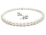 Weiße 8-9-mm-Süßwasserperlenhalskette und Ohrringe für F