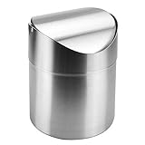 CODIRATO Papierkorb Desktop Mülleimer Edelstahl Tischabfalleimer Tischmülleimer 1.5L Kosmetikeimer Mini Mülleimer Silber Schwingdeckeleimer für Zuhause Büro W