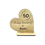 KS Laserdesign Deko Herz aus Holz zum '' 50. Geburtstag '' mit persönlicher Gravur - Name oder Text wählbar, Geschenke für Frauen & Männer, Geburtstag, Happy Birthday