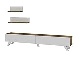 Alphamoebel 1667 TV Board Lowboard Fernsehtisch Fernsehschrank Sideboard, Fernseh Schrank Tisch für Wohnzimmer, Weiß Walnuss, Amerika, 180 x 29,5 x 32,6