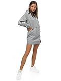 OZONEE Damen Hoodie Kapuzenpullover Lang Sweatjacke Sweatkleid Winterkleid Herbstkleid Kleid Sweatshirt Sweatshirtkleid Kapuzenjacke Kapuzenpulli Kapuze Langarm Sport JS/YS10003 GRAU S