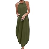 Hailmkont Kleider Damen Elegant Kleid Einfarbige Maxikleid Lang Leinen Keider Moderne Neckholder Abendkleid Ä