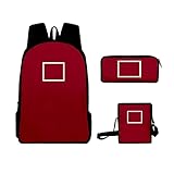 PLMKOIJN Squid Game Rucksack Set Rollenspiele Schultasche 3 Stück Schultasche Mit Mittagsbeutel Bleistift CAS 218 456 001 Teenager-Tasche Reise Rucksack,