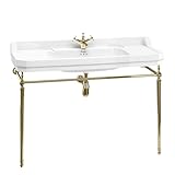 Casa Padrino Luxus Jugendstil Waschtisch Weiß/Gold 121 x 51 x H. 90 cm - Porzellan 1-Loch Stand Waschbecken mit Untergestell - Badezimmer Möb
