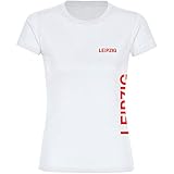 Multifanshop® Damen T-Shirt Leipzig - Brust und Seite weiß - Druck:rot - Shirt Frauen Fußball Fanartikel Fanshop - Größe:S weiß