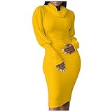 Overdose Damen Eng Anliegendes Kleid Stehkragen Freizeitkleid Schmal Geschnittenes Langarmkleid(5Gelb,M)