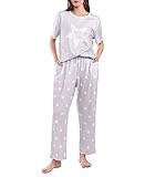 DiaryLook Schlafanzug Damen ,Sommer 2 teilig Set Pyjama Damen Schlafanzug Kurz und Lang Hose Pyjama S