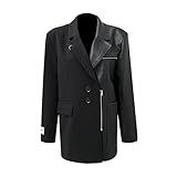 ZYING Frauen Black PU Leder Große Größe Blazer Neue Revers Langarm Lose Fit Jacke Mode Gezeiten Frühling Herbst (Color : Black, Size : M)