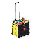 Relaxdays Einkaufstrolley klappbar, Teleskop-Griff, 2 Gummi Rollen, bis 35 kg, Shopping Trolley, Aluminium, ABS, gelb 10027691_48