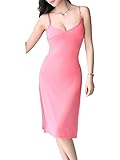 MSemis Nachthemd Damen Sexy Ärmellos Negligee Unterkleid mit Spaghettiträger Verstellbare Sommer Nachtkleid Wassermelonenrot Einheitsgröß