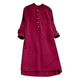 IFOUNDYOU Kleider Damen Große Größen Langarm Einfarbig Blusenkleid Minikleid mit Knopf Warm Lässig Casual Damenkleid A-Linie Basic Herbst Winter Shirtkleid Retro Bohemian Longshirt Kleider D