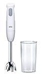 Braun Multiquick 1 MQ 100 Curry Stabmixer | Pürierstab mit 450 W Leistung | Kompakt und mit einer Hand zu bedienen | SplashControl Spritzschutz | Inkl. Mix- und Messbecher | Grau/Weiß