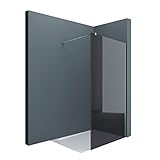 sogood Luxus Duschwand Duschabtrennung dunkelgraues Glas Bremen1VG 120x200 Walk-In Dusche mit Stabilisator aus Echtglas 8mm ESG-Sicherheitsglas inkl. Nanobeschichtung