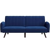 VASAGLE Schlafsofa, Schlafcouch, Bettsofa, Bezug aus Samt, Beine aus Massivholz, 195 x 88 x 78 cm, klappbar, Ausklappsofa, für Wohnheim, kleine Räume, blau LCS700Q01