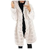 Faux Pelz Mantel Damen 2021 Neue Faux-Fur Warm Hoodie Winterparka Body Warmer Jacke Einfarbig Lang Wollmantel Cardigan Künstliches Pelz Fleecejacke Flauschige Elegant Cardigan Parka Coat mit Kap