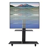 TV Ständer Standfuss Hoch Boden-TV-Ständer mit Rädern für 32-65 Zoll TV-Bildschirm, Draussen Rollender TV-Wagen Höhenverstellbar, Mobiler TV-Ständer für Schlafzimmer/Wohnzimmer, Schw