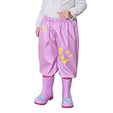 Regenlatzhose und -jacke im Set Regenmantelhose Regenanzug Wasserdicht Kinder Regenbekleidung für Mädchen und Jungen Draussen Täglich Rosa Hosen/Mondregen/L
