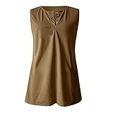 Ganbadie Tanktop für Damen, V-Ausschnitt, ärmellos, lässiges Hemd mit Knopf nach unten, kaki, M