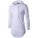 QWERD Herren Hipster hip hop Pullover Longline-Seiten-reißverschluss Langarm mit Kapuze t-Shirt Hoodies-Sweatshirt Männer Kapuzenpullover Slim Fit Baumwolle-Anteil Hoodie Kapuzenshirt Pulli Lang
