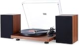 1 BY ONE Schallplattenspieler Bluetooth HiFi-Plattenspieler mit Lautsprechern Turntable mit 36 Watt Bücherregal Lautsprecher 33/45 U/min Vinyl Record Player mit Magnetkartusche (EU)