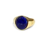 Goldener Siegelring Herren massives 925 Sterling Silber 18k vergoldet rund blauer Edel-Stein | minimalistischer Männer-Schmuck-Ring aus Deutschland (Gold blau) (56)