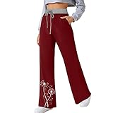 Voberry Damen Yogahose Weite Bein Lange Hose Schlafanzughose weich Pyjamahose Fitness Freizeithose Strandhose Weites Bein H