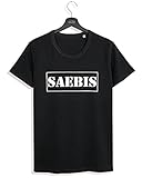 SAEBIS Herren T-Shirt - 100% Baumwolle - weiß/schwarz (White Box Classic, S)