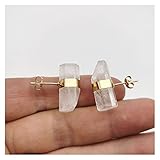 lliang Ohrstecker Großhandel natürliche steinerne Ohrstecker geometrische kristall säule rosa Quarz ohrring for Frauen heilende Mode Ohr schmuck Geschenke (Metal Color : White Crystal 1)