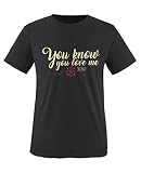 Comedy Shirts - You Know You Love me XOXO - Mädchen T-Shirt - Schwarz/Beige-Fuchsia Gr. 134/146
