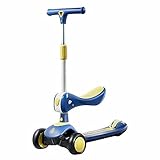 WZWHJ wunderschönen 3-Rad-Roller-Kinder-Roller mit Sitzlampe blinkend PU-Rad 3 Einstellbarer Höhe für Kinder Scooter Herren- und Damen-Roller (Farbe: Blau) (Color : Blue)
