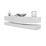 Vladon Lowboard City, TV-Kommode mit Sockelelement, 1 offenem Fach und 3 Schubkästen, Weiß Hochglanz/Weiß Hochglanz (178 x variabel x 39 cm)