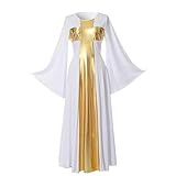 GRACEART Mittelalterlich Gewänder Kirchliche Robe Gebet Lobliturgie Dancewear Gown Cosplay Kostüm Halloween (L, weiß/Gold)