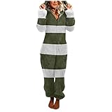 Jumpsuit Damen Plüsch Pyjamas Teddy Fleece Hausanzug Einteiler Winter Schlafanzug Flauschig Warm Nachtwäsche mit Kapuze Kuschelig Weich Hoodie Tier-Loungewear Warm Onesie N