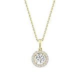 GIORO Leoni 585 Gold Halskette mit handgefassten Steinen besetzt Damen-Collier Anhänger Schmuck mit Swarovsk