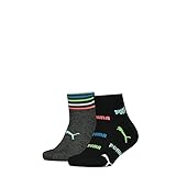 PUMA Unisex Kids Boy's All Over Print Logo Quarter Sock, Black/Grey Melange, 39/42