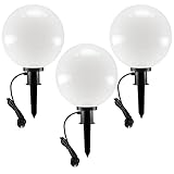 Kugelleuchte Gartenlampe 3er Set 30cm mit Erdspieß für Aussen IP44 1,5m Kabel E27 Fassung Wetterfest Frost- & UV-beständig - b