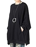 Mallimoda Damen Neu Oversize T-Shirt Langarm Casual Tunika Tops Sweatshirt, Schwarz, XL