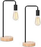 LIANTRAL Industrial Tischlampe 2er-Set, Vintage Nachttischlampe Schreibtischlampe mit Holzsockel, Retro Nachttischlampe für Wohnzimmer Schlafzimmer, Büro - ohne Glühb