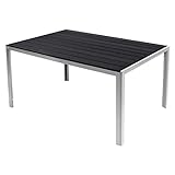 Mojawo XL Aluminium Gartentisch Silber/Schwarz Esstisch Gartenmöbel Tisch Polywood Holzimitat wetterfest 180x90x74