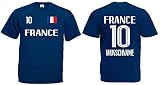 Frankreich Herren T-Shirt mit Wunschname-Wunschnummer EM 2020 Trikot Look Dunkelblau XL