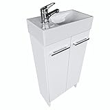 Badmöbel Waschbeckenunterschrank mit Waschtischarmatur, Badset Türen Keramik 40cm WC Gäste, Klein Waschtisch mit Unterschrank (Weiß)
