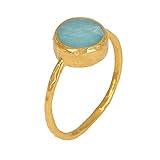 SARAH BOSMAN Ring Damen Gold Aqua Jade - Damenring Silber Vergoldet Eingefasster Edelstein Türkis - 9 mm Durchmesser - Größe 52 - SAB-R02AQUJADg-52