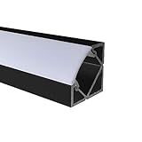 OPAL - 200 cm LED Aluminium Profil ECKE-45 in Schwarz + 200 cm weiß milchige Abdeckung für LED-Streifen Alu von Alumino®