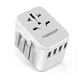 TESSAN Reiseadapter Weltweit, Universal Steckdosenadapter 2300W mit 4USB und 1AC Steckdose, Reisestecker für Deutschland USA England Thailand Italien Australien Internationaler Stromadap