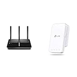 TP-Link Archer VR600v AC1600 WLAN Telefonie VDSL DSL Modem Router schwarz & RE300 WLAN Mesh Verstärker Repeater AC1200 (867MBit/s 5GHz + 300MBit/s 2,4GHz, WLAN Verstärker, App Steuerung) weiß