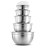 Profiqualität edelstahl schüssel mit deckel (5 Stück) rührschüssel set, stabiler boden schüsseln, stapelbar rührschüssel, salatschüssel, leicht zu reinigender spülmaschinengeeignet servierschü