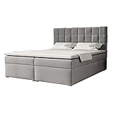 Selsey Borghild - Boxspringbett mit attraktiver Steppung im Kopfteil und Zwei geräumigen Bettkasten (Stahlgrau, 140x200 cm)